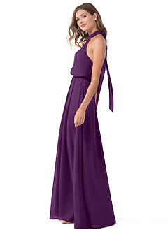 Azazie Landry Bridesmaid Dresses Grape A-Line Pleated Mesh Dress image3