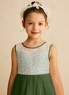 Azazie Tay Flower Girl Dresses Olive A-Line Sequins Tulle Dress image7