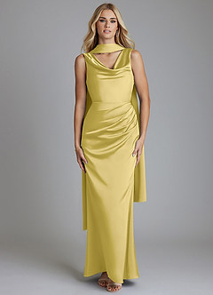 Azazie Tallie Bridesmaid Dresses Canary Mermaid Pleated Stretch Satin Dress image5