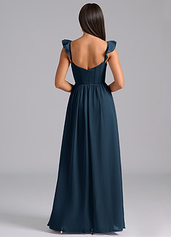 Azazie Denisse Robes de demoiselle d'honneur Robe Trapèze en Mousseline de soie Drapé Bleu Marine Foncé image2