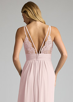 Azazie Maren Allure Bridesmaid Dresses Blushing Pink A-Line V-Neck Lace Chiffon Dress image2