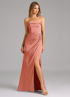 Azazie Aretha Robes de demoiselle d'honneur Robe Trapèze Convertible en Satin extensible Sans bretelle Corail image5