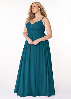 Azazie Rayna Final Sale Ink Blue A-Line V-Neck Pleated Chiffon Dress image9