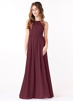 Azazie Jaylah Junior Cabernet A-Line Ruched Chiffon Dress image2