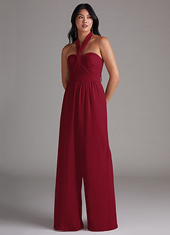 Azazie Lamara Bridesmaid Dresses Burgundy Off the Shoulder Chiffon Convertible Jumpsuit image8