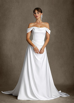 Azazie Brittney Hochzeitskleider A-Linie Schulterfrei Stretch-Satin Kleid Diamantweiß image6