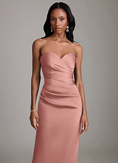 Azazie Sonora Vestidos de damas de honor Vestido de Rosetón de Satén Elástico de Corte Recto con Sin tirantes image5