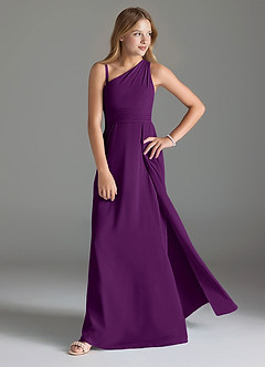 Azazie Dallas Junior Grape A-Line Pleated Chiffon Dress image3