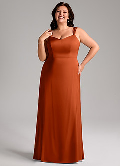 Azazie Denice Bridesmaid Dresses Paprika Sheath Pleated Stretch Satin Dress image10