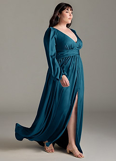 Azazie Norah Bridesmaid Dresses Ink Blue A-Line Stretch Satin Dress image10