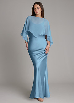Azazie Ambra Bridesmaid Dresses Steel Blue Mermaid Pleated Stretch Satin Dress image1