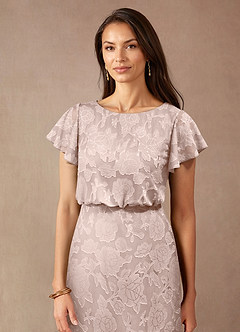Azazie Lehi Mother of the Bride Dresses Blushing Pink A-Line Boatneck Floral Burnout Dress image5