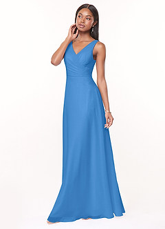 Azazie Nala Bridesmaid Dresses Blue Jay A-Line Pleated Chiffon Dress image3
