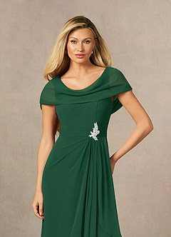 Azazie Mary vestidos de madre de la novia Vestido de Verde Oscuro de Gasa de Corte En A con Corte Lateral image5