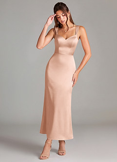 Azazie Denice Brautjungfernkleider Etui Plissee Stretch-Satin Kleid Roségold image1