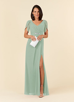 Azazie Marianne Abiti per la Madre della Sposa Abito Tubino in Chiffon con Scollo a V a Pieghe Agave image4