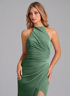 Azazie Jemma Robes de demoiselle d'honneur Robe Fourreau en velours Plissée Eucalyptus image2
