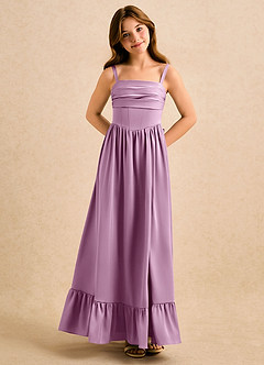 Azazie Maisie Girls Formal Robe Demoiselle D'honneur Fillette Robe Trapèze en Satin extensible Rayé Glycine image4