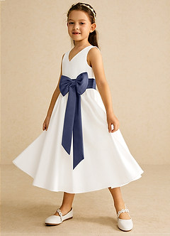 Azazie Darling Flower Girl Dresses Ivory Stormy A-Line Bow Cotton Dress image3