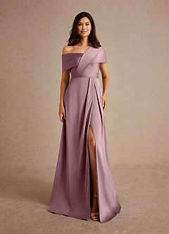 Azazie Milton Mother of the Bride Dresses Dusty Rose A-Line Pleated Stretch Satin Dress image7
