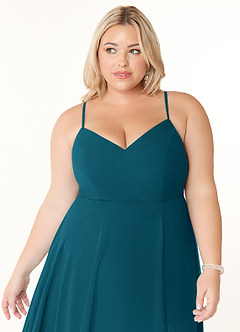 Azazie Clarissa Bridesmaid Dresses Ink Blue A-Line V-Neck Chiffon Dress image11