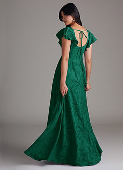 Azazie Bondi Bridesmaid Dresses Emerald A-Line Side Slit Floral Burnout Dress image3