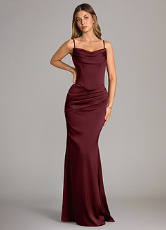Azazie Sorrel Bridesmaid Dresses Cabernet Mermaid Strapless Stretch Satin Convertible Dress image6