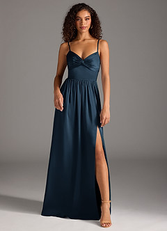 Azazie Zeya Bridesmaid Dresses Dark Navy A-Line Pleated Stretch Satin Dress image2