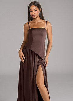 Azazie Adeline Bridesmaid Dresses Ganache A-Line Strapless Stretch Satin Convertible Dress image2