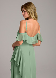 Azazie Aubrie Bridesmaid Dresses Matcha A-Line Off the Shoulder Chiffon Dress image2