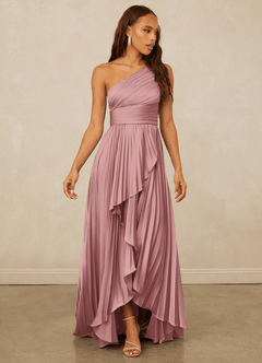 Christian Siriano Bridal for Azazie 1008 Robes de demoiselle d'honneur Robe Trapèze en Satin extensible Ue épaule Rose Poussiéreuse image3