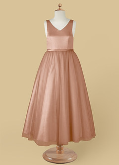 Azazie Marybell Robe Demoiselle D'honneur Fillette Robe Trapèze en Tulle Arc Champagne Rosé image9