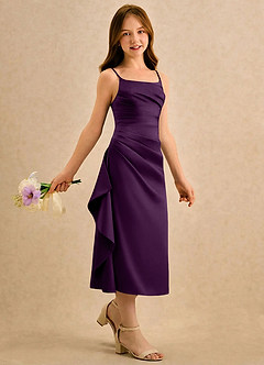 Azazie Canna Girls Formal Sukienki dla dziewczynek sypiących kwiaty Linia A Pofałdowany Satyna elastyczna Długość herbaty Sukienka image3