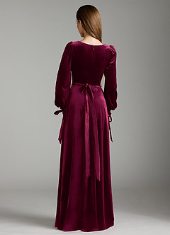 Azazie Leonia Bridesmaid Dresses Cabernet A-Line Long Sleeve Velvet Dress image7