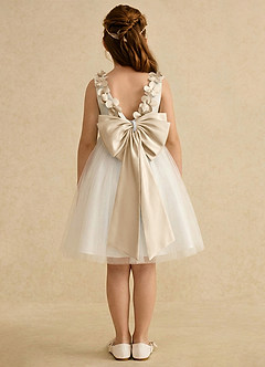 Azazie Lona Jurken voor bloemenmeisjes A-Lijn Jurk van Mat Satijn Boog Ivoor Champagne image2