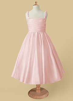 Azazie Cutie Pie Flower Girl Dresses Blushing Pink A-Line Pleated Matte Satin Dress image4