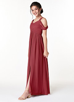 Azazie Lianne Junior Abito A-Line in Chiffon a Spalla Scoperta Melograno image3