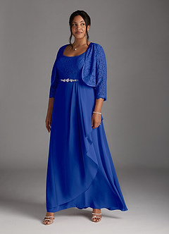 Azazie Ainsling Mother of the Bride Dresses Royal Blue A-Line Square Neckline Lace Chiffon Dress image14