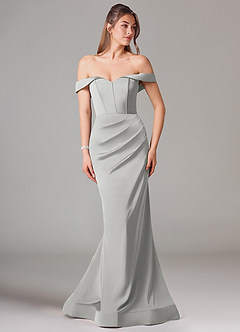 Azazie Everly Bridesmaid Dresses Silver Mermaid Off the Shoulder Stretch Satin Convertible Dress image3