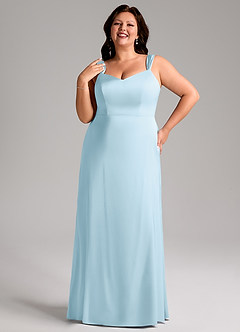 Azazie Denice Robes de demoiselle d'honneur Robe Fourreau en Satin extensible Plissée Bleu Ciel image10