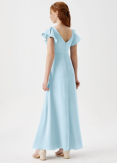Azazie Omari Junior Sky Blue A-Line Pleated Stretch Satin Dress image2