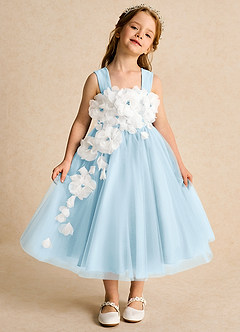 Azazie Dovey Flower Girl Dresses Sky Blue Ball-Gown Bow Tulle Dress image2