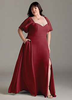 Azazie Chloe Bridesmaid Dresses Pomegranate A-Line Sweetheart Neckline Chiffon Dress image10