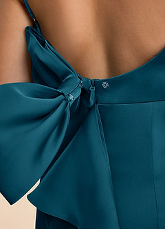 Azazie Lioren Junior Ink Blue Sheath Bow Stretch Satin Dress image6