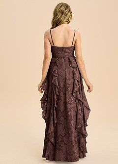 Azazie Peyton Junior Espresso A-Line Pleated Floral Burnout Dress image7