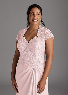 Azazie Junie Mère de la mariée Robes Robe Trapèze en Mousseline de soie Dentelle Rose Pâle image10