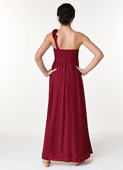Azazie Flower Junior Burgundy A-Line Pleated Chiffon Dress image2