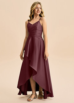 Azazie Eirlys Junior Sangria A-Line Pleated Stretch Satin Dress image5