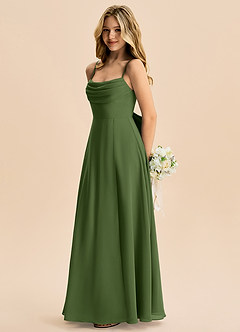Azazie Bear Junior Olive A-Line Pleated Chiffon Dress image5