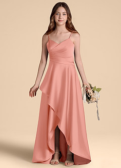 Azazie Prisha Junior Linia A Pofałdowany Satyna elastyczna Długość podłogi Młodsza druhna Sukienka image7